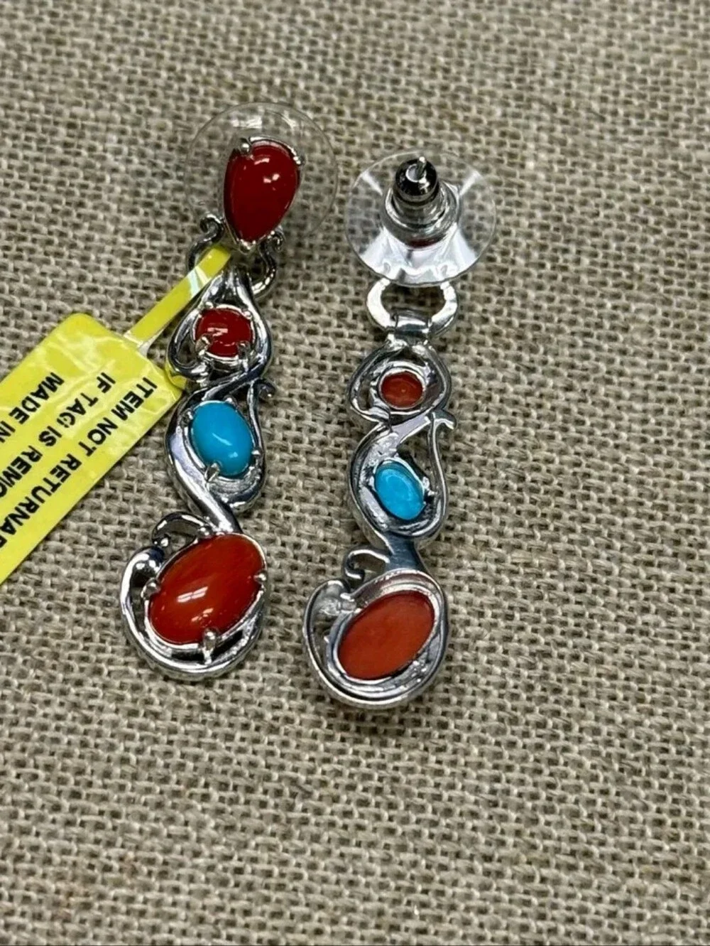 Sterling Silver Mediterranean Coral & Sleeping Beauty Turquoise Earrings